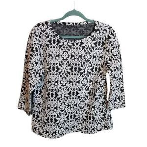 Kmart Womens Sz S White Black Floral Long Sleeve Blouse Shirt